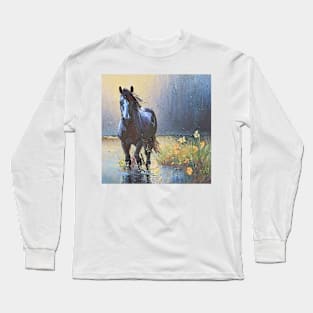 water, flowers and horse Long Sleeve T-Shirt